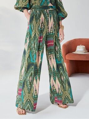 Figue Bridgette Ikat Print Pleated Wide-Leg Pants